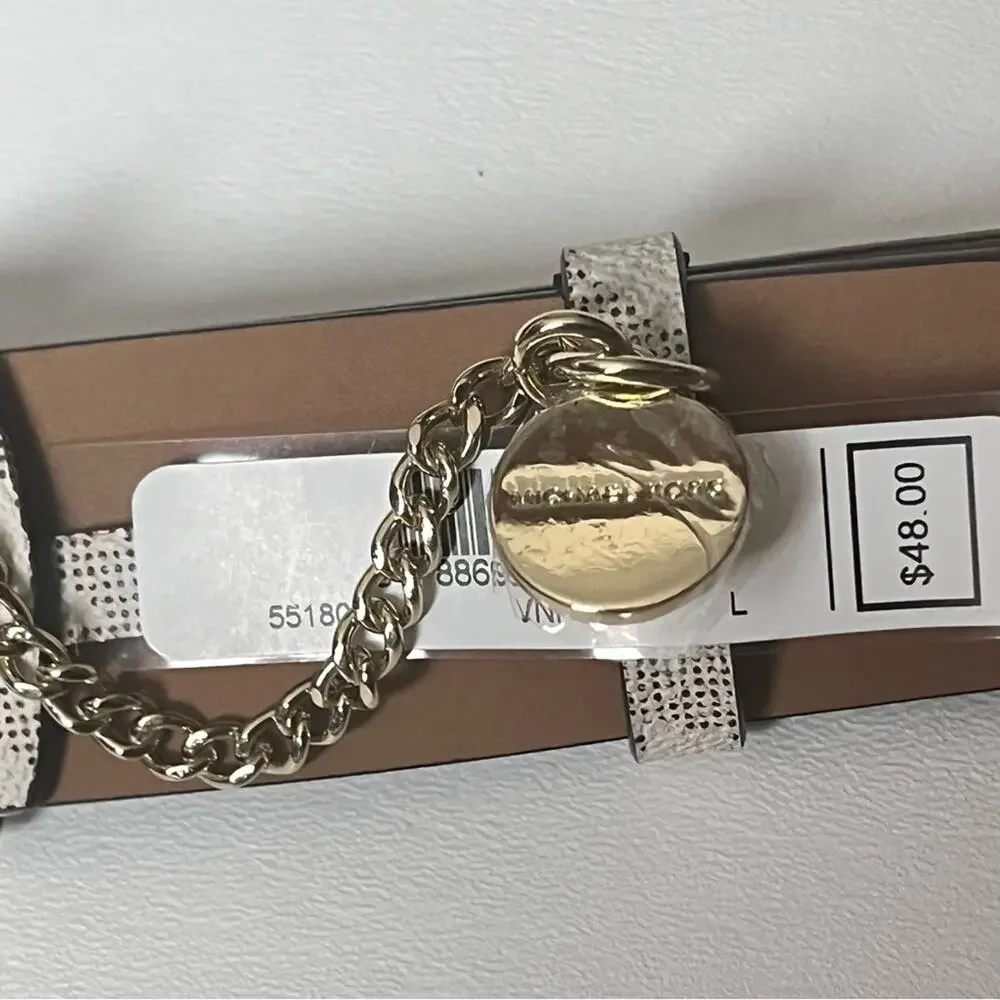 Michael Kors Women's Gray and White Logo Belt Sz L
